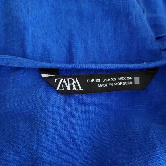 Zara Dress Womens XS Blue Cobalt Linen .Long Midi Tiered Boho Ruffles - Picture 6 of 7